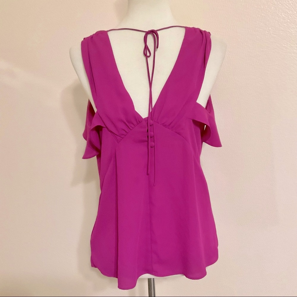 Express V Neck Ruffle Top Magenta M - Picture 3 of 10